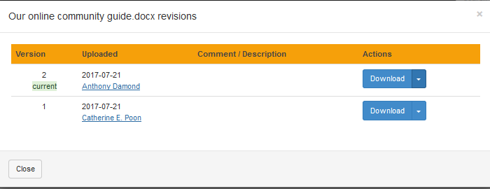 Example of version control in a library entry